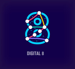 Creative digital letter 8 corporate design. Unique color transitions. Unique virtual technology and connection template. vector