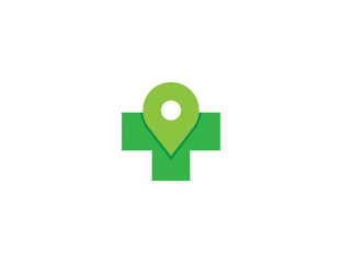 Medical Plus Pin Location Find Logo Concept sign icon symbol Element Design. Cross, Hospital, Clinic, Health Care Logotype. Vector illustration logo template