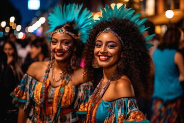 people celebrate carnival in the city street - 646775694