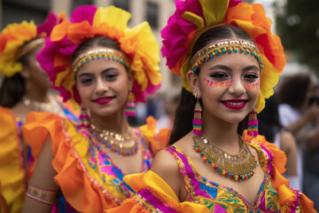 people celebrate carnival in the city street - 646775804