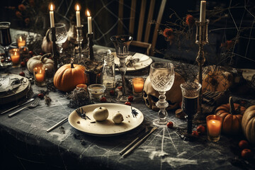 Fototapeta na wymiar Generative AI - Spine-Chilling Halloween Dinner Table
