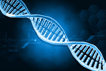 DNA strand on blue scientific background. 3d illustration.