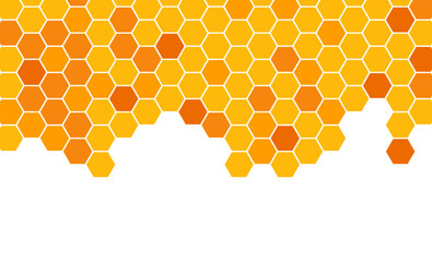 Yellow orange banner honeycombs with different color seamless pattern geometric border background