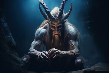 devil evil goat in dark forest