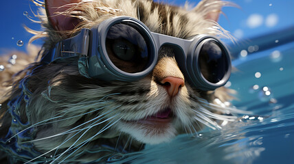 Very nice cheerful cat with accessories - obrazy, fototapety, plakaty