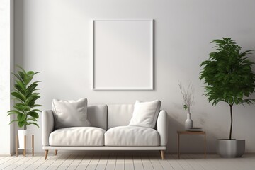 Modern Aesthetic Interior Design with Small Blank Poster Created with Generative AI