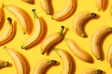 Yellow bananas pattern on a trendy beige background. Summer freshness, natural snack, organic. Healthy eating, raw food, vegan vitamins food concept. Bright abstract backdrop or, Generative AI