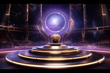 Abstract technology hud interface hologram elements neon lights, circle percent vitality innovation on hi tech future design. Generative AI