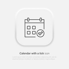Flat black icon of calendar with check. Vector illustration EPS 10