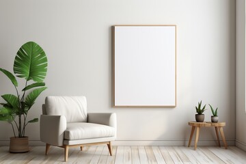 Modern Aesthetic Interior Design with Small Blank Poster Created with Generative AI