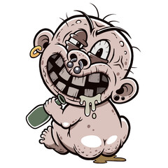 Disturbing Cartoon Baby Illustration with Grunge Aesthetic