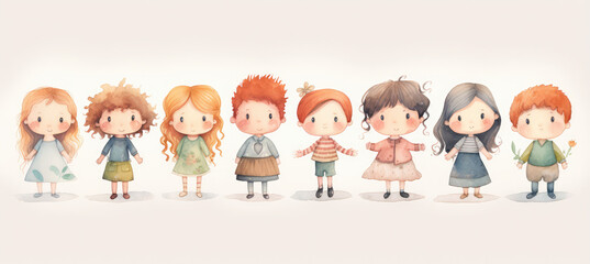 cute watercolor children standing together