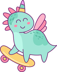Dinosaur Unicorn On Skate