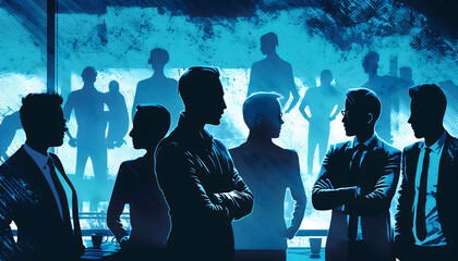 Obraz premium teamwork and leaders of innovative groups at the table, people silhouette, financial management, communication