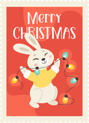 Merry Christmas Rabbit Stamp