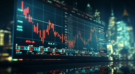 Fototapeta na wymiar Stock exchange software of finance and economy graphs on display.