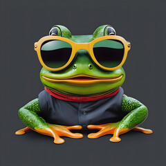 Funny cute green frog portrait