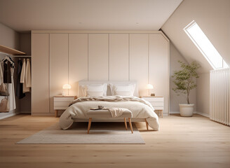white wooden wardrobe situated in a modern bedroom