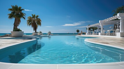 Fototapeta na wymiar swimming pool near the beach, luxury travel