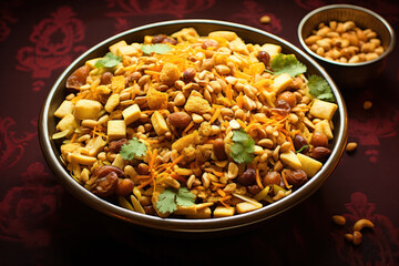 Fototapeta premium Indian Farsan or nimko or chivda with dry fruits served in a bowl