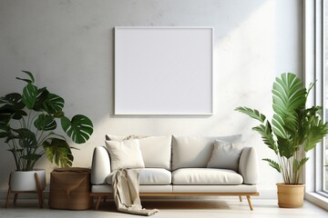 Modern Aesthetic Interior Design with Small Blank Poster Created with Generative AI