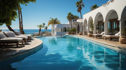 Fototapeta na wymiar swimming pool near the beach, luxury travel