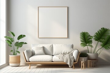 Modern Aesthetic Interior Design with Small Blank Poster Created with Generative AI