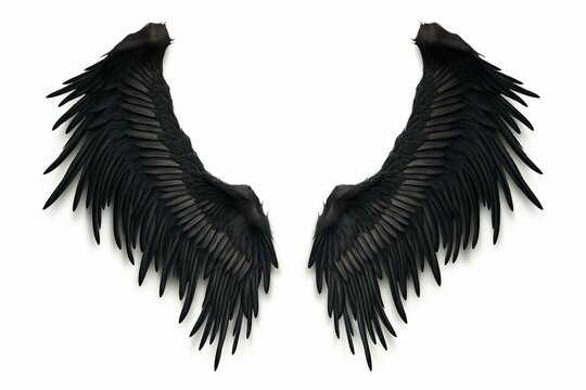 3D black wings of a demon isolated on a white background with a clipping path. Generative AI