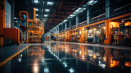 the inside of a power plant factory warehouse - obrazy, fototapety, plakaty