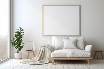 Modern Aesthetic Interior Design with Small Blank Poster Created with Generative AI