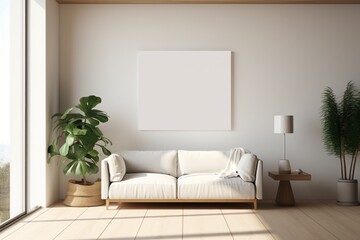 Modern Aesthetic Interior Design with Small Blank Poster Created with Generative AI