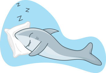 Illustration of a cute grey shark sleeping on a Pillow