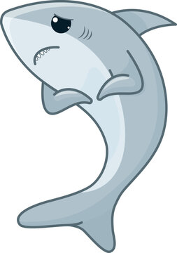 Sad grey shark cartoon icon. Isolated design. Vector illustration