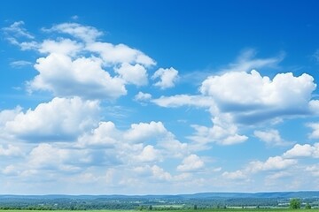 Fototapeta na wymiar Panoramic view of clear summer sky with billowy clouds, perfect weather backdrop. Generative AI