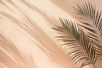 Fototapeta na wymiar Shadow of palm leaves on a pastel beige background. Generative AI