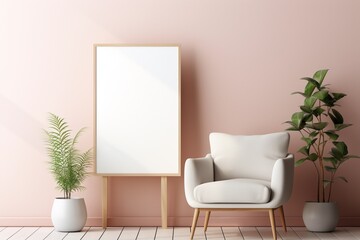 Modern Aesthetic Interior Design with Small Blank Poster Created with Generative AI