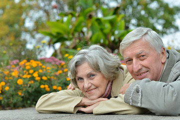 Nice elderly couple in a autumn park