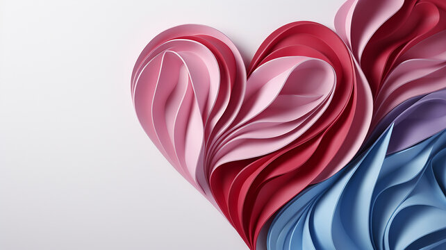 Background Many Hearts Paper Sculpture On White Background.