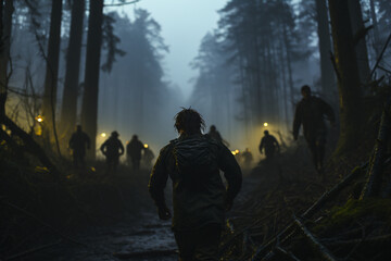 Fototapeta premium Man running alone in the wilderness 