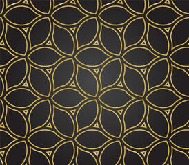 Seamless vector ornament. Modern wavy background. Geometric modern black and golden pattern