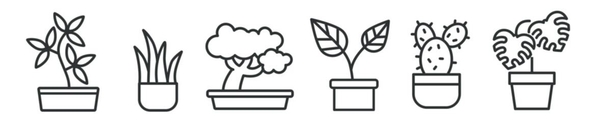 plants, flowers and green thumb vector thin line icon collection on white background