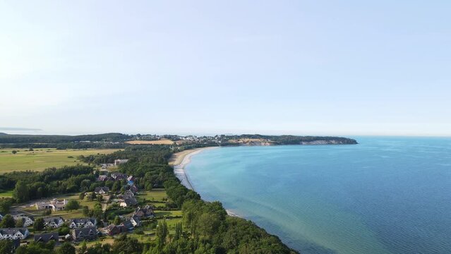 Aerial landscape of Mönchgut peninsula on the island of Rügen in the Baltic Sea in Germany