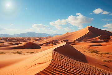 Fototapeta na wymiar Golden sand dune and blue sky and cloud. Generative AI