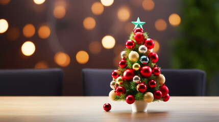 Cute small Christmas Tree on office table - ai generative