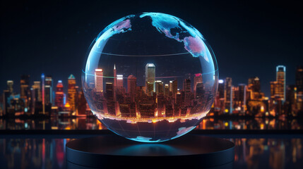 Future internet city light communication global net world technology modern business digital night