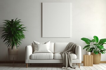 Modern Aesthetic Interior Design with Small Blank Poster Created with Generative AI