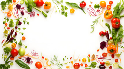 Frame of vegetables on a plain background