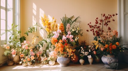 Obraz na płótnie Canvas Interior design with flowers and plants