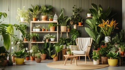 Fototapeta na wymiar Interior design ideas with flowers and plants
