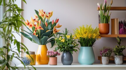 Fototapeta premium Interior design ideas with flowers and plants